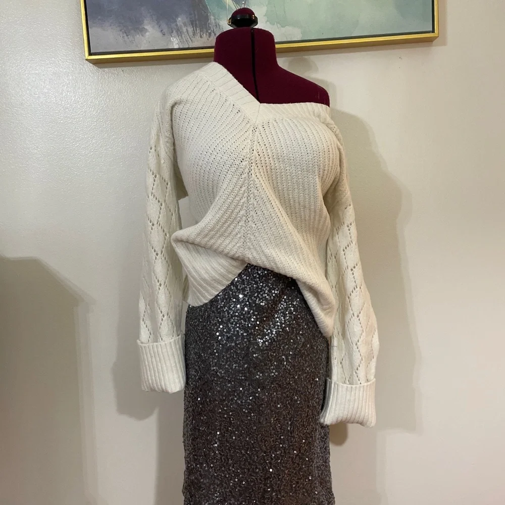 J.Crew silver pewter sequin holiday party dress pencil skirt 0 EUC rare